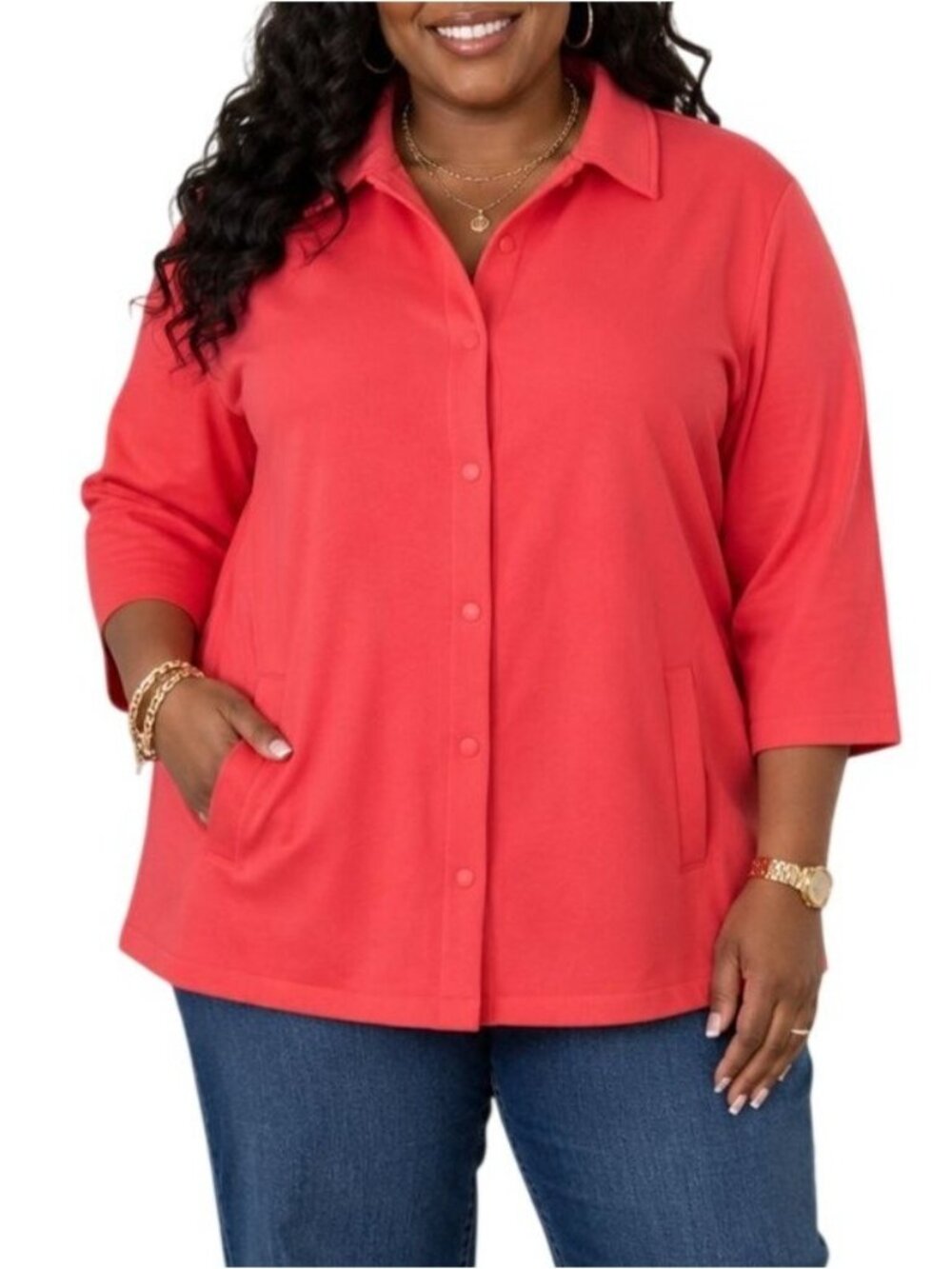 The Tog Shop Plus Size 2X Jacket Fleece Coral Snap Button Long Sleeve Coat